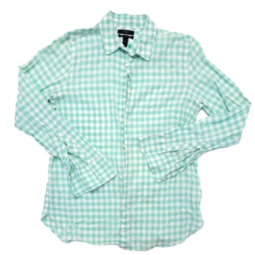 J. CREW Mint Gingham 99% Cotton Shirt
